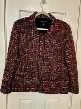 Talbots Pink Multi-Color Tweed Button-Front Jacket